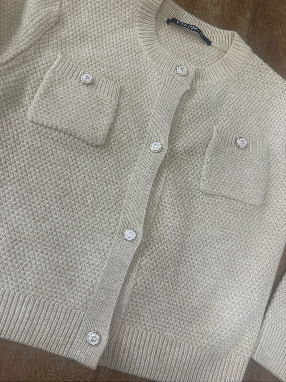 Cream Textured Button-Front Cardigan - Picture 4 of 8
